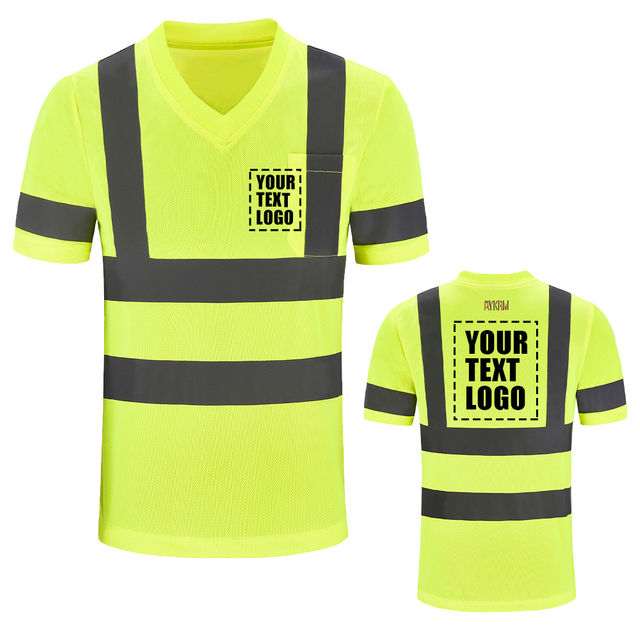 AYKRM Hi Vis T-skjorte Reflekterende Sikkerhet V-hals Quick Dry Fit Arbeidskl&aelig;r Vest Fluorescerende gule arbeidsoverdeler Byggingeni&oslash;r
