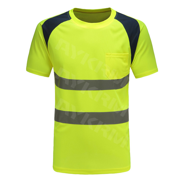 AYKRM High Viz Tee Shirt 2 Band Brace Work Round Neck T-Shirt Pustende