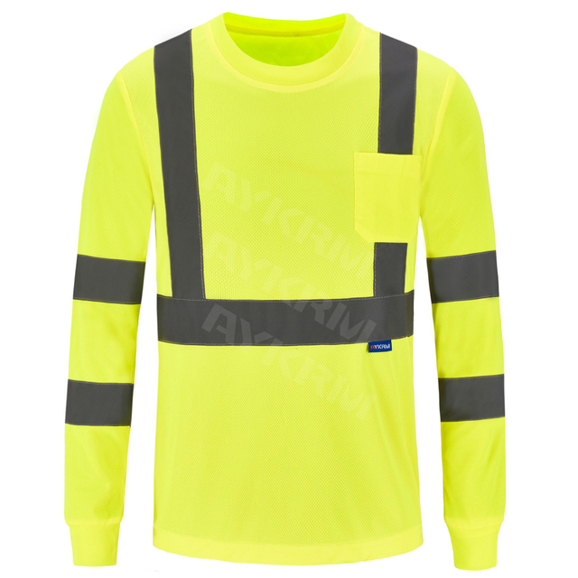 AYKRM Reflekterende Hi Vis Langermede T-skjorter Fluorescerende Engineer Safety Polo T-Shirt High Visibility Gul Vest (APT3-005)
